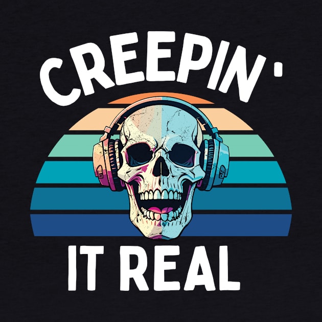 Creepin' it real retro halloween style -cool retro skull design for halloween by Motivated Winning Mindset